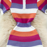 New Polo collar Slim Fit Striped Knitted Dress