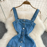 Retro Sleeveless A-line Suspender Denim Dress