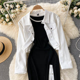 New Suit Female Street Fashion Short Jacket + Sexy Fitted Dress set