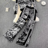 High Waist Printed Wide Leg Pants + Knitted Long sleeve set