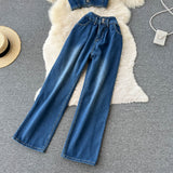 Female Fashion Crop top + High Waist Wide Leg Pants set