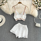 Navel Short Cutout V-Neck Camisole and High Waist Shorts Two piece set