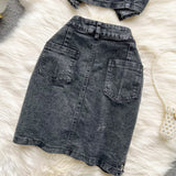 New Sexy Tube Zipper Denim Top + High Waist Skirt set