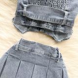 Sexy Two piece Denim set - Tube Top + High Waist Skirt