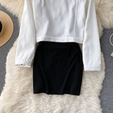 New Suit Female Street Fashion Short Jacket + Sexy Fitted Dress set