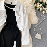 New Suit Female Street Fashion Short Jacket + Sexy Fitted Dress set