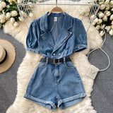 Casual Light Denim Romper Shorts