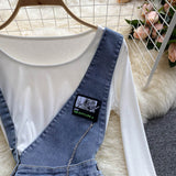 Women's Denim Suspender Skirt + Thin Round Neck T-shirt