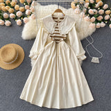 Chic High Waist Thin Striped Midi Length Doll Collar Dress