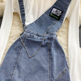 Women's Denim Suspender Skirt + Thin Round Neck T-shirt