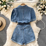 Casual Light Denim Romper Shorts