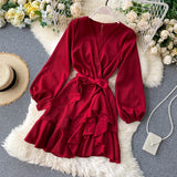 New Long-sleeved V-neck Wrap around dress