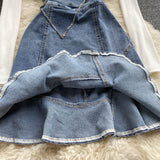 Women's Denim Suspender Skirt + Thin Round Neck T-shirt