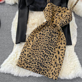 Fashion Crop Blazer -Two-piece Leopard Print Dress