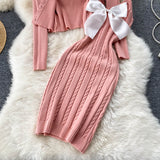 Street Fashion Women's Knitted Cardigan and Sexy Halter Dress set