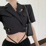 High Quality Short Blazer + High Waisted Drawstring Micro-Flared Pants