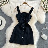 Retro Sleeveless A-line Suspender Denim Dress