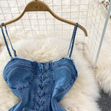 Korean Style New Strap Waist Sleeveless Sexy Denim Suspenders Dress