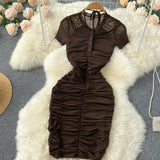 High quality Halter neck pleated retro sexy dress