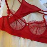 Sexy underwired lace slim sheer red bra