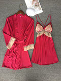 Women's Ice silk lace Hollow Night dress Two-piece set