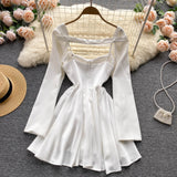 Sweet Puffy Dress - Long sleeved Vest  Two-piece (set)