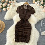 High quality Halter neck pleated retro sexy dress