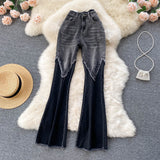 Stitching Raw Edge Micro-Bladed Jeans - Flared Pants