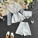 Professional Suit New Lace Stitching High Waist Short - Two piece (set)