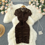 High quality Halter neck pleated retro sexy dress