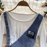 Women's Denim Suspender Skirt + Thin Round Neck T-shirt