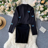 Embroidered Butterfly Suit Women's Jacket and Thin Metal chain Dress (set)