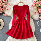 Sweater Dress- Versatile Puffy Knitted Round Neck Dress