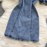 New Women Fashion Puff sleeved Denim Dress