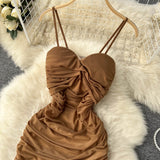 Sexy Women  Sleeveless Brown Bodycon Dress