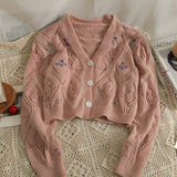 New Embroidered Hollow Thin Knitted Small Cardigan and Camisole set