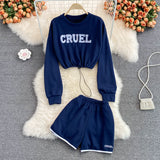 Casual Suit Drawstring Cropped Sweatshirt + Short | Two piece set