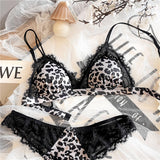 French light luxury leopard print triangle cup bra - sexy thong lingerie