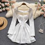 Sweet Puffy Dress - Long sleeved Vest  Two-piece (set)