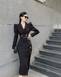 High-Quality Suit Skirt - Slim Blazer + High Waist Slit Skirt