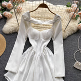 Sweet Puffy Dress - Long sleeved Vest  Two-piece (set)