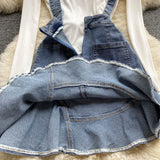 Women's Denim Suspender Skirt + Thin Round Neck T-shirt