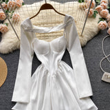 Sweet Puffy Dress - Long sleeved Vest  Two-piece (set)