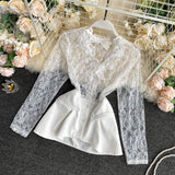 Professional Suit New Lace Stitching High Waist Short - Two piece (set)