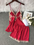 Sexy female silk pajamas - Two-piece shorts with padded sleeveless top