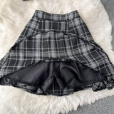 Retro Plaid New V-neck Sling Crop top + High Waist Short Skirt (set)