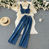 Female Fashion Crop top + High Waist Wide Leg Pants set