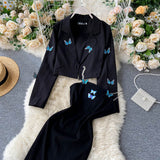 Embroidered Butterfly Suit Women's Jacket and Thin Metal chain Dress (set)