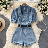 Casual Light Denim Romper Shorts