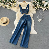 Female Fashion Crop top + High Waist Wide Leg Pants set